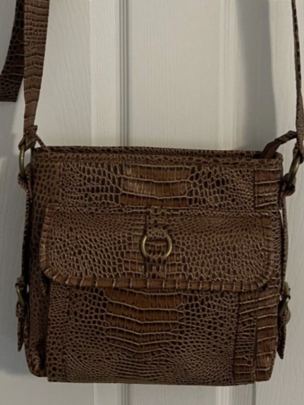 Coldwater Creek Brown Faux Crocodile Leather Purse Shoulder Bag Crossbody Sophie